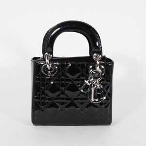 Christian Dior Mini Lady Dior Black Patent Cannage Bag